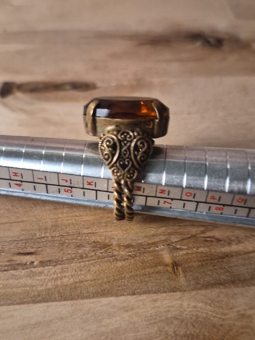 Vintage-Style Amber Gemstone Cocktail Ring - Women Jewelry Stamped West Germany - Picture 5 of 13